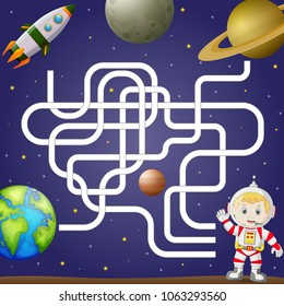 vector illustration of Maze game template with space and astronaut, background
