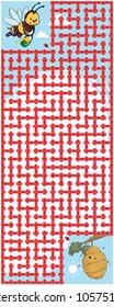 Vector illustration, maze, help the bee find the road to the hive, card concept.
