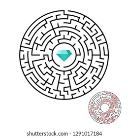 Vector illustration of maze labyrinth with diamond in flat style.