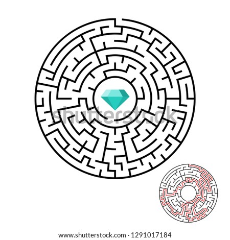 Vector illustration of maze labyrinth with diamond in flat style.