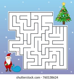 Vector illustration of a maze (labyrinth) educational game with Santa Claus and Christmas tree.