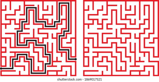 Ilustración vectorial del laberinto. Aislado sobre fondo blanco. Juego para las historias. Desarrollo cerebral. Desarrollando el pensamiento. Lógica, pensamiento lógico. Entrenamiento de memoria. Una prueba de conciencia.