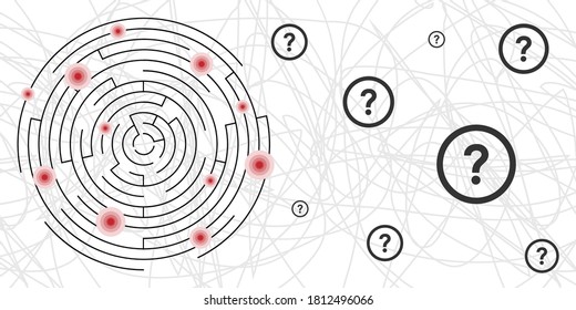 vector illustration of maze or labyrinth with red spots for dangerous places and events