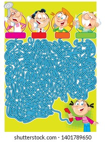 In vector illustration  a maze puzzle in which you must decide who the girl is calling