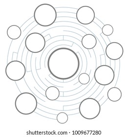 vector illustration of maze with round circle empty frames for diagram or chart template with free space for text