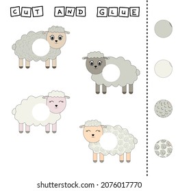 Vector illustration of mead animals lacking the desired element. paper game for the development of preschoolers. Cut out parts of the image and glue on the animal. A fun game for kids and kids