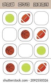 Ilustración vectorial de los animales carentes del elemento deseado. Cortar partes de la imagen y pegar las bolas. Un juego divertido para los niños