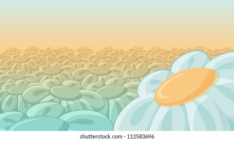 Vector illustration of meadow with chamomile flowers