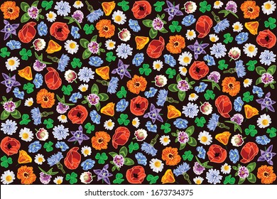 vector illustration of meadow flowers design isolated background brown EPS10