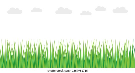 Vector illustration of meadow grass with clouds background.