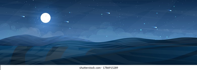 Vector illustration. Meadow realistic landscape. Clear polygonal sky. Triangle shapes. Hills. Graphic modern backdrop. Abstract art. Minimalist style. Design element for poster. 3d wallpaper concept