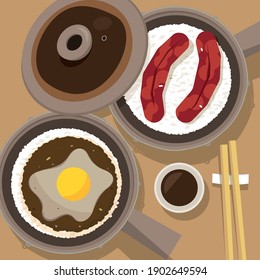 Vector illustration of a meal of Hong Kong-styled clay pot rice