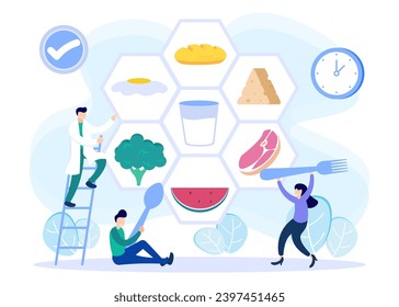 Vector illustration of a meal schedule for balancing daily meals. Hunger is a constant period of time as a healthy habit of the digestive system. Symbolic wall clock with lunch plate.