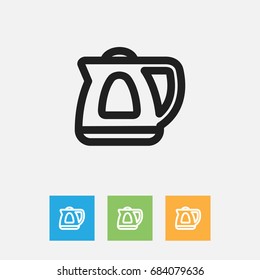 Vector Illustration Of Meal Symbol On Electric Kettle Outline. Premium Quality Isolated Teapot Appliance Element In Trendy Flat Style.