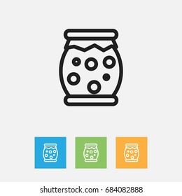 Vector Illustration Of Meal Symbol On Jam Jar Outline. Premium Quality Isolated Homemade Jelly Element In Trendy Flat Style.