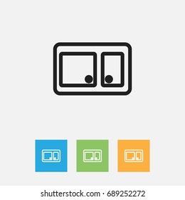 Vector Illustration Of Meal Symbol On Sideboard Outline. Premium Quality Isolated Cupboard Element In Trendy Flat Style.