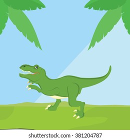 Vector illustration of a mean tyrannosaurs rex t rex dinosaur. Dino. Cute cartoon green dinosaur