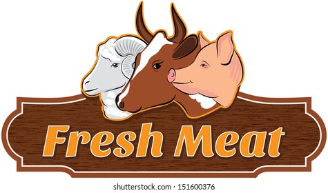 Vector Illustration Of Meat Animals Emblem And Logo