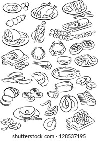 vector illustration of meat collection in black and white