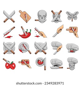 Vektorgrafik des Fleischschnitt-Messersatzes. Metzgermesser für Metzgerei und Metzgerdesign.