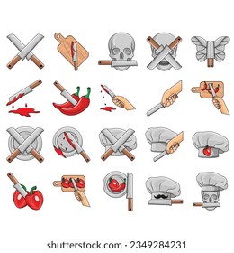 Vector illustration of meat cutting knife set. Butcher knife set for butcher shop and butcher design theme.