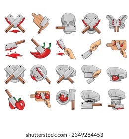 Vector illustration of meat cutting knife set. Butcher knife set for butcher shop and butcher design theme.