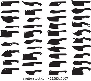 Vector illustration meat cutting knives set. Set of butcher knives silhouette illustration