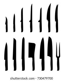 Vector illustration meat cutting knives set. Set of butcher meat knives for butcher shop and design butcher themes Web site page and mobile app design.
