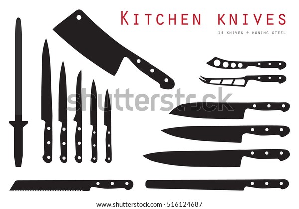 Векторная иллюстрация набор ножей для резки мяса. Набор мясных ножей для мясной лавки и дизайна мясной тематики.