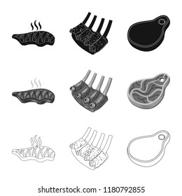 Vector illustration of meat and ham icon. Set of meat and cooking vector icon for stock.