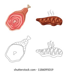 Vector illustration of meat and ham icon. Collection of meat and cooking stock symbol for web.