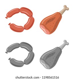 Vector illustration of meat and ham icon. Set of meat and cooking stock vector illustration.