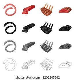 Vector illustration of meat and ham icon. Set of meat and cooking stock symbol for web.