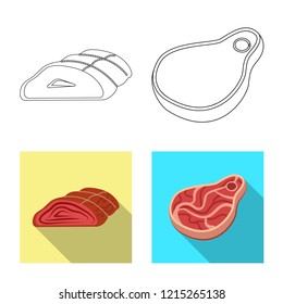Vector illustration of meat and ham icon. Collection of meat and cooking stock symbol for web.