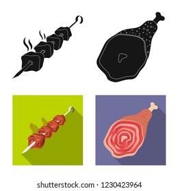 Vector illustration of meat and ham icon. Set of meat and cooking stock symbol for web.