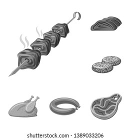 Vector illustration of meat and ham icon. Collection of meat and cooking stock symbol for web.