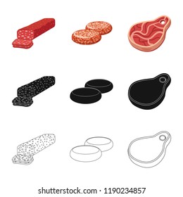 Vector illustration of meat and ham logo. Set of meat and cooking stock symbol for web.