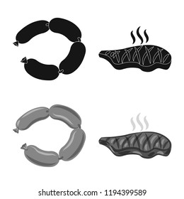 Vector illustration of meat and ham logo. Collection of meat and cooking stock symbol for web.