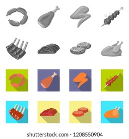 Vector illustration of meat and ham logo. Set of meat and cooking vector icon for stock.