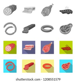 Vector illustration of meat and ham logo. Set of meat and cooking vector icon for stock.