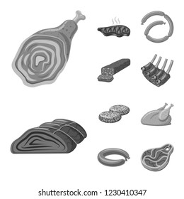 Vector illustration of meat and ham logo. Set of meat and cooking vector icon for stock.