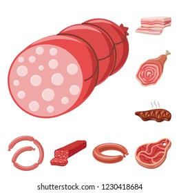 Vector illustration of meat and ham logo. Set of meat and cooking stock symbol for web.