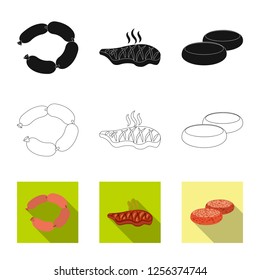 Vector illustration of meat and ham logo. Set of meat and cooking vector icon for stock.