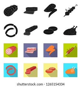 Vector illustration of meat and ham logo. Collection of meat and cooking stock symbol for web.