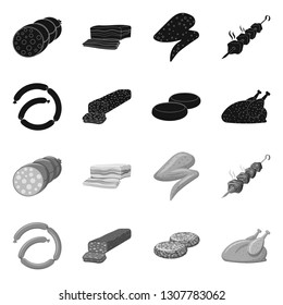Vector illustration of meat and ham logo. Set of meat and cooking vector icon for stock.