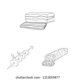 Vector illustration of meat and ham logo. Set of meat and cooking stock symbol for web.