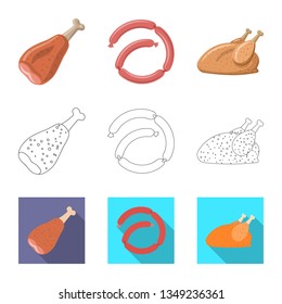 Vector illustration of meat and ham logo. Collection of meat and cooking stock symbol for web.