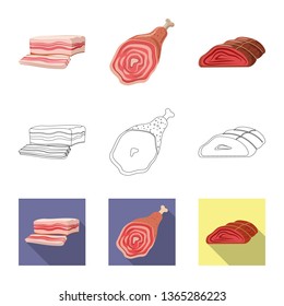 Vector illustration of meat and ham logo. Set of meat and cooking vector icon for stock.
