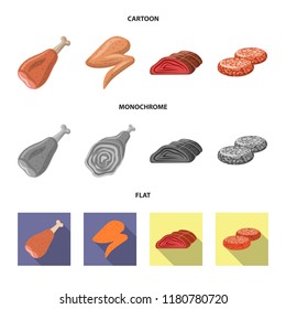 Vector illustration of meat and ham sign. Set of meat and cooking stock vector illustration.