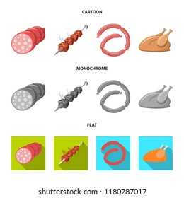 Vector illustration of meat and ham sign. Collection of meat and cooking stock symbol for web.